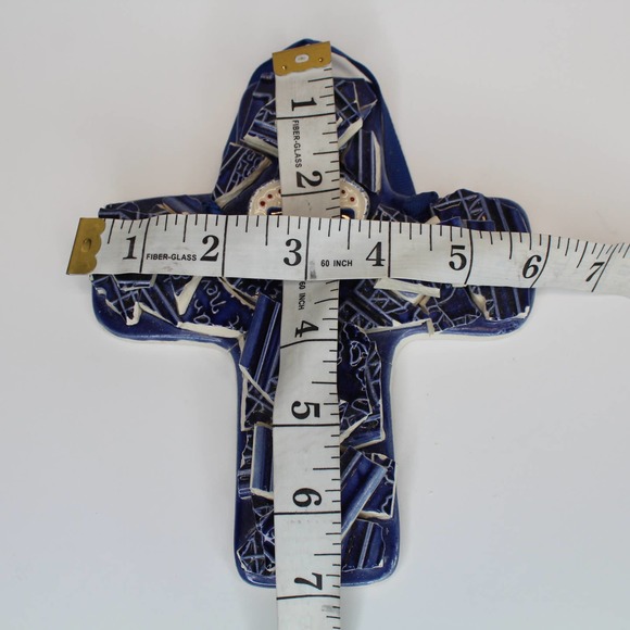 J. Duban Designs Handcrafted Broken Tile Mosaic Art Hanging Cross Cobalt - Picture 8 of 8